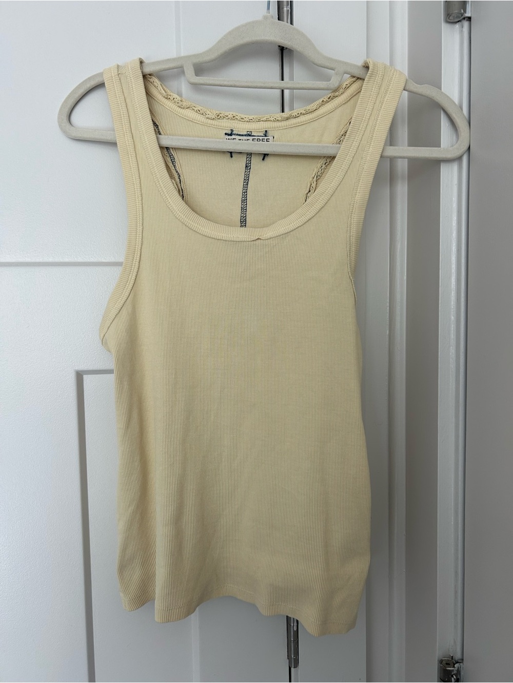 Free People We the Free light yellow ribbed lace edge tank top size Small